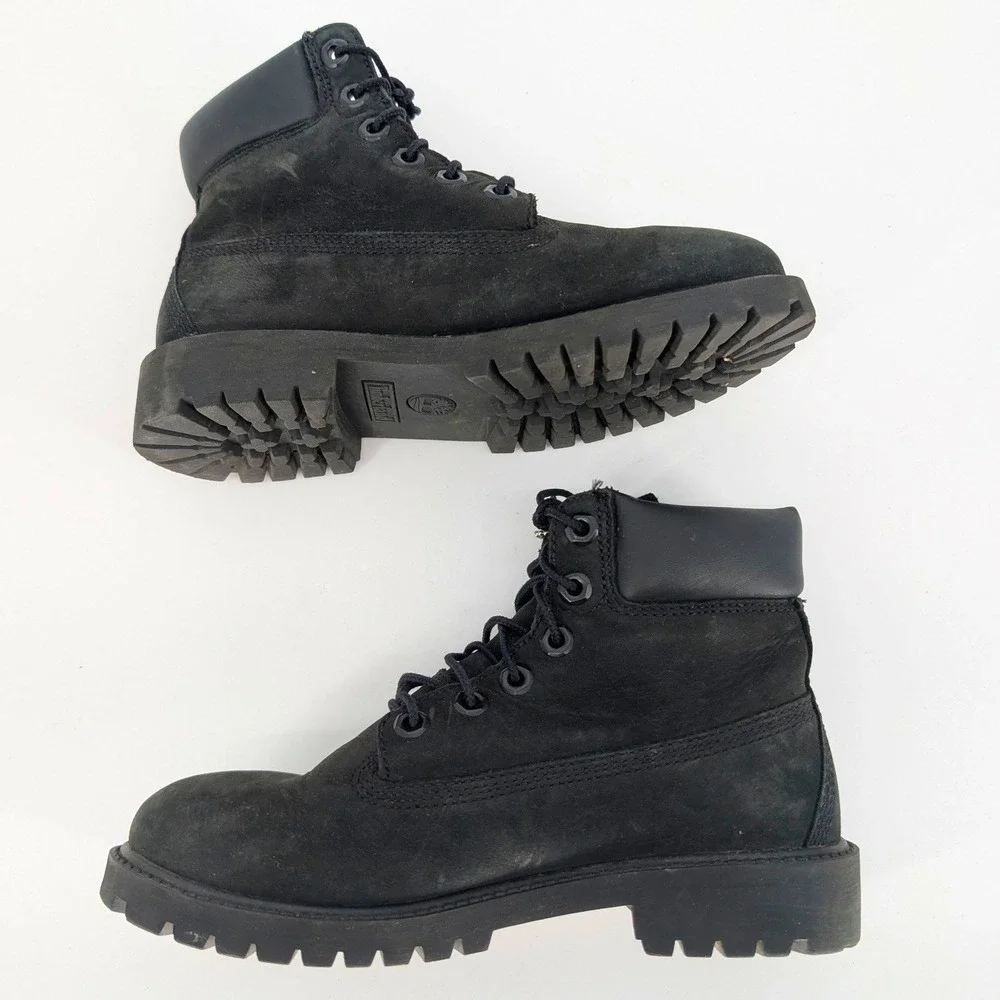 Timberland 6 Inch‎ Premium Waterproof Boot Boys 4 Black Nubuck 12907 Leather Lug